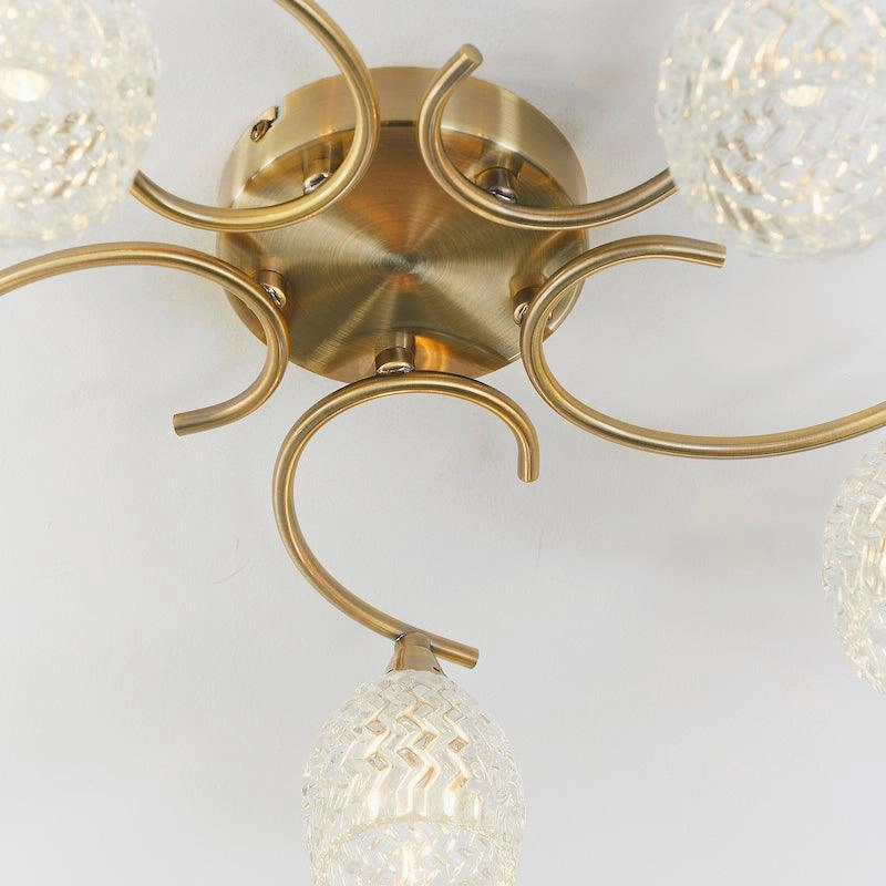 Endon Boyer 5 Arm Antique Brass Flush Ceiling Light