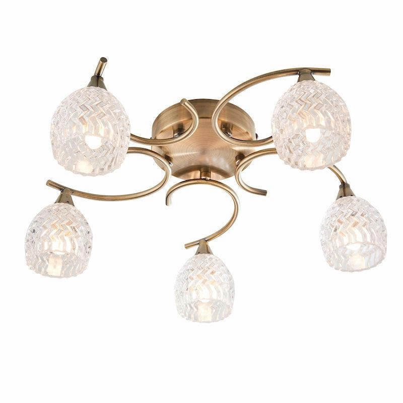 Endon Boyer 5 Arm Antique Brass Flush Ceiling Light