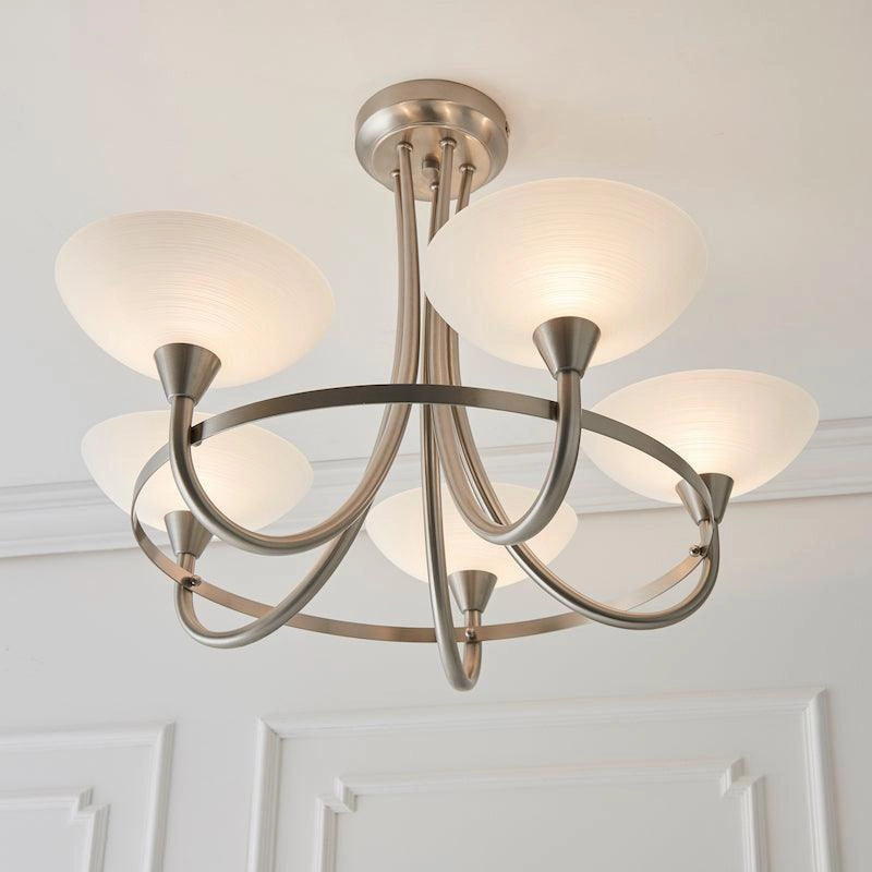 Endon Cagney 5 Light Chrome & Glass Semi Flush Ceiling Light