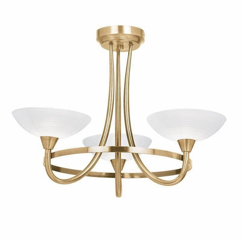 Endon Cagney Brass & White Glass 3 Light Ceiling Semi Flush