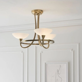 Endon Cagney Brass & White Glass 3 Light Ceiling Semi Flush simple ceiling design light