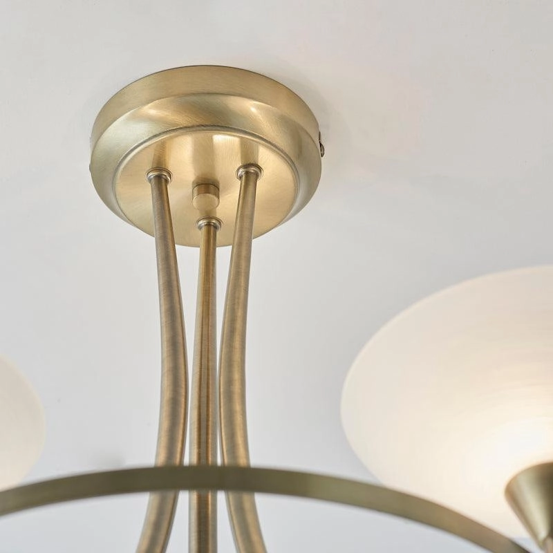 Endon Cagney Brass & White Glass 3 Light Ceiling Semi Flush