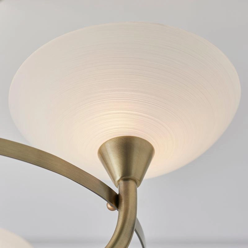 Endon Cagney Brass & White Glass 3 Light Ceiling Semi Flush
