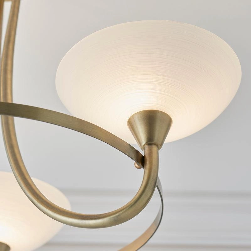 Endon Cagney Brass & White Glass 3 Light Ceiling Semi Flush