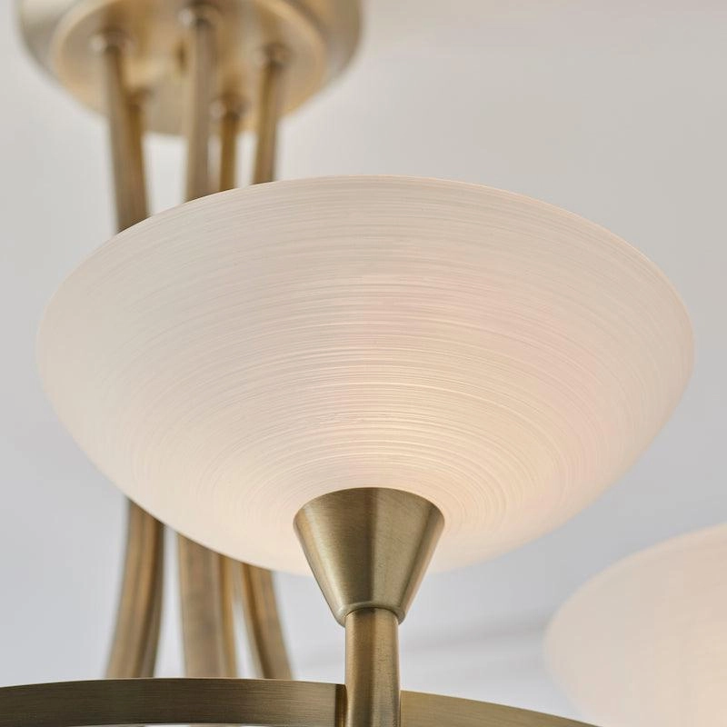 Endon Cagney Brass & White Glass 5 Light Ceiling Semi Flush