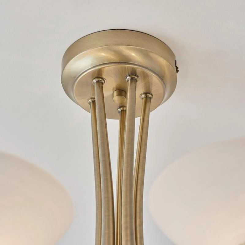 Endon Cagney Brass & White Glass 5 Light Ceiling Semi Flush