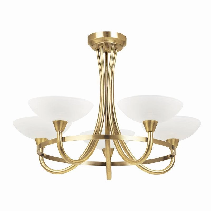 Endon Cagney Brass & White Glass 5 Light Ceiling Semi Flush