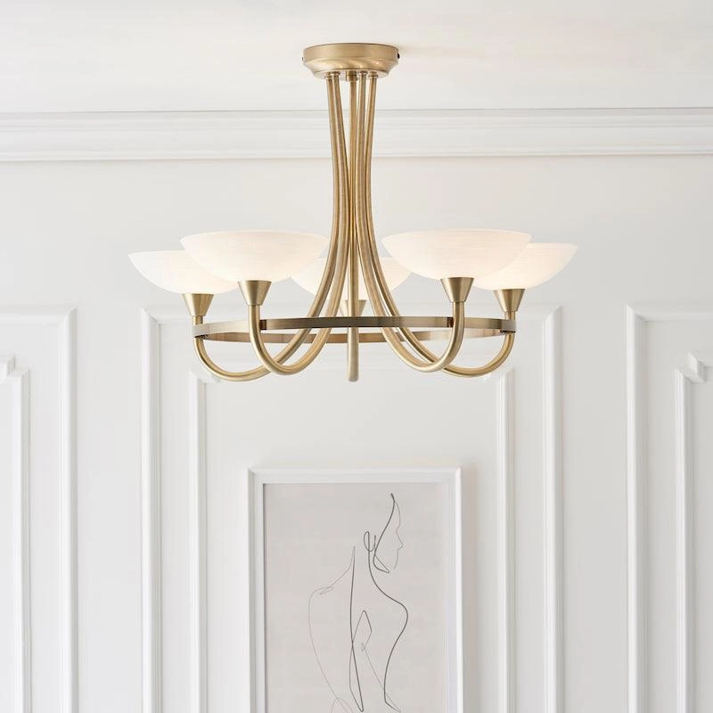 Endon Cagney Brass & White Glass 5 Light Ceiling Semi Flush simple ceiling design light