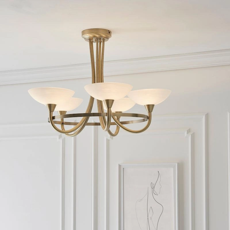 Endon Cagney Brass & White Glass 5 Light Ceiling Semi Flush