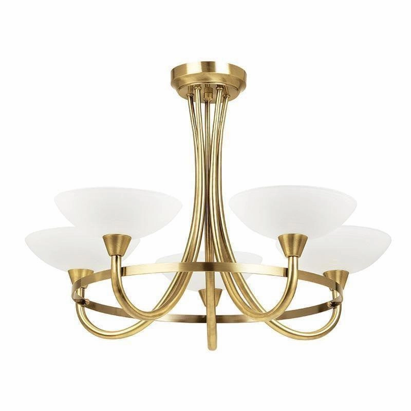 Endon Cagney Brass & White Glass 5 Light Ceiling Semi Flush