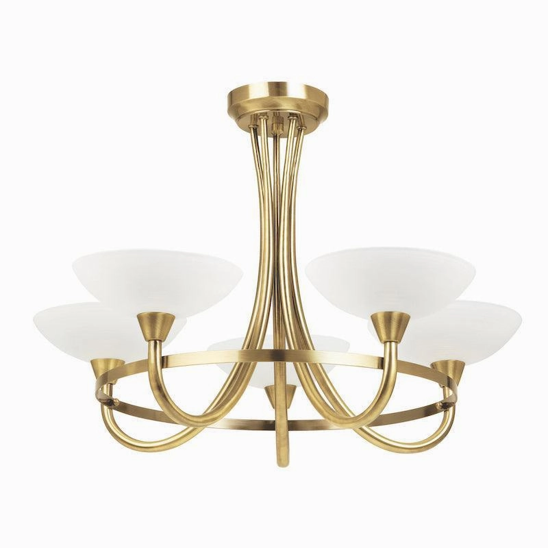 Endon Cagney Brass & White Glass 5 Light Ceiling Semi Flush