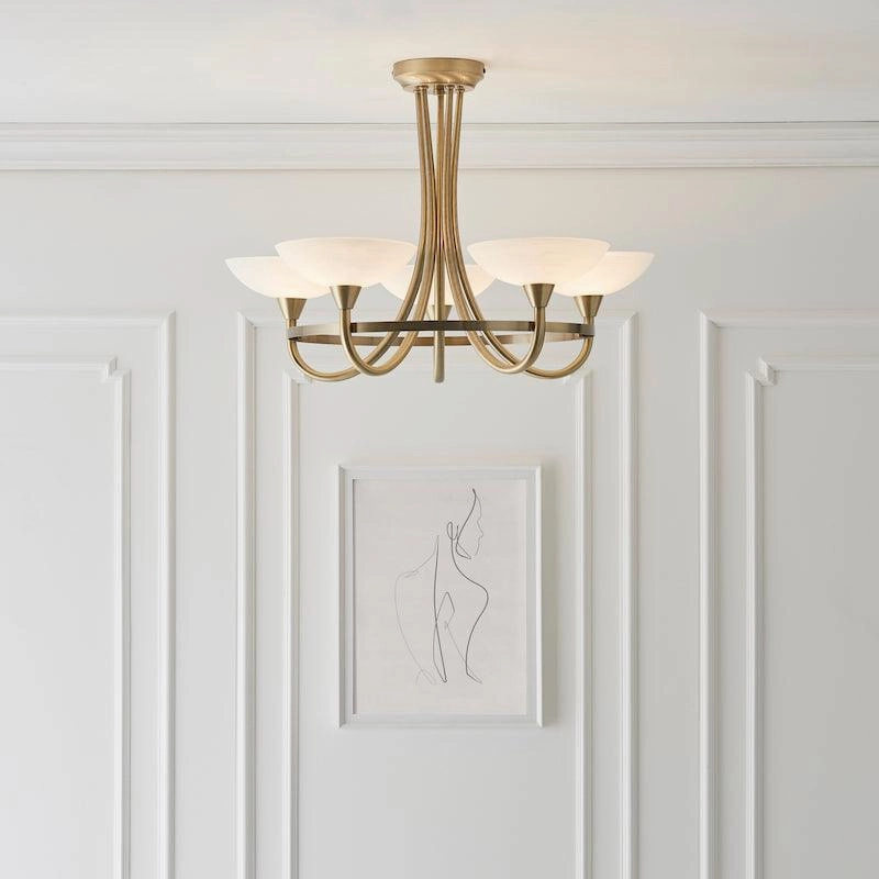Endon Cagney Brass & White Glass 5 Light Ceiling Semi Flush