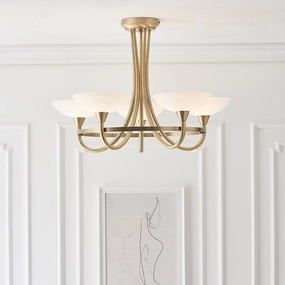 Endon Cagney Brass & White Glass 5 Light Ceiling Semi Flush simple ceiling design light