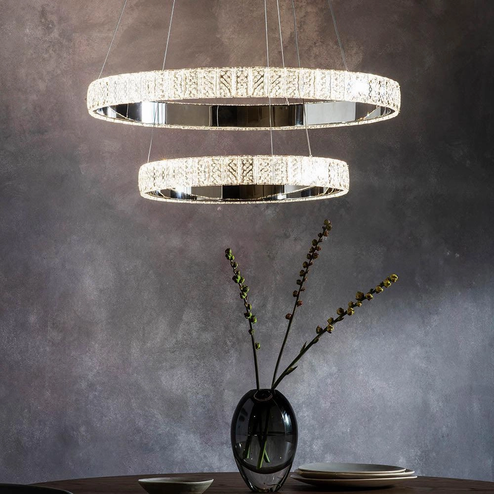 Endon Celeste 2 Light Chrome & Clear Crystal Pendant