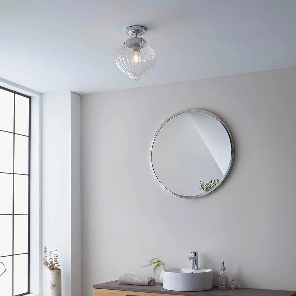 Endon Cheston 1 Light Glass Flush Bathroom Ceiling Light