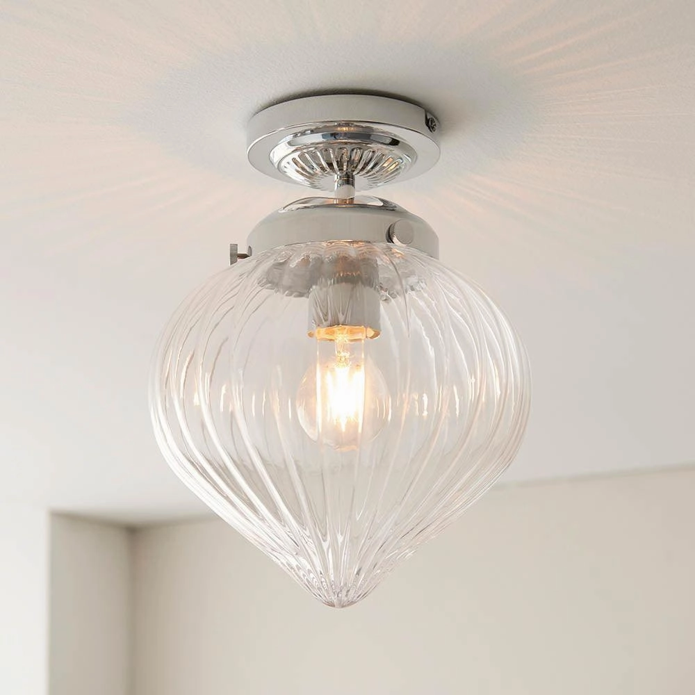Endon Cheston 1 Light Glass Flush Bathroom Ceiling Light