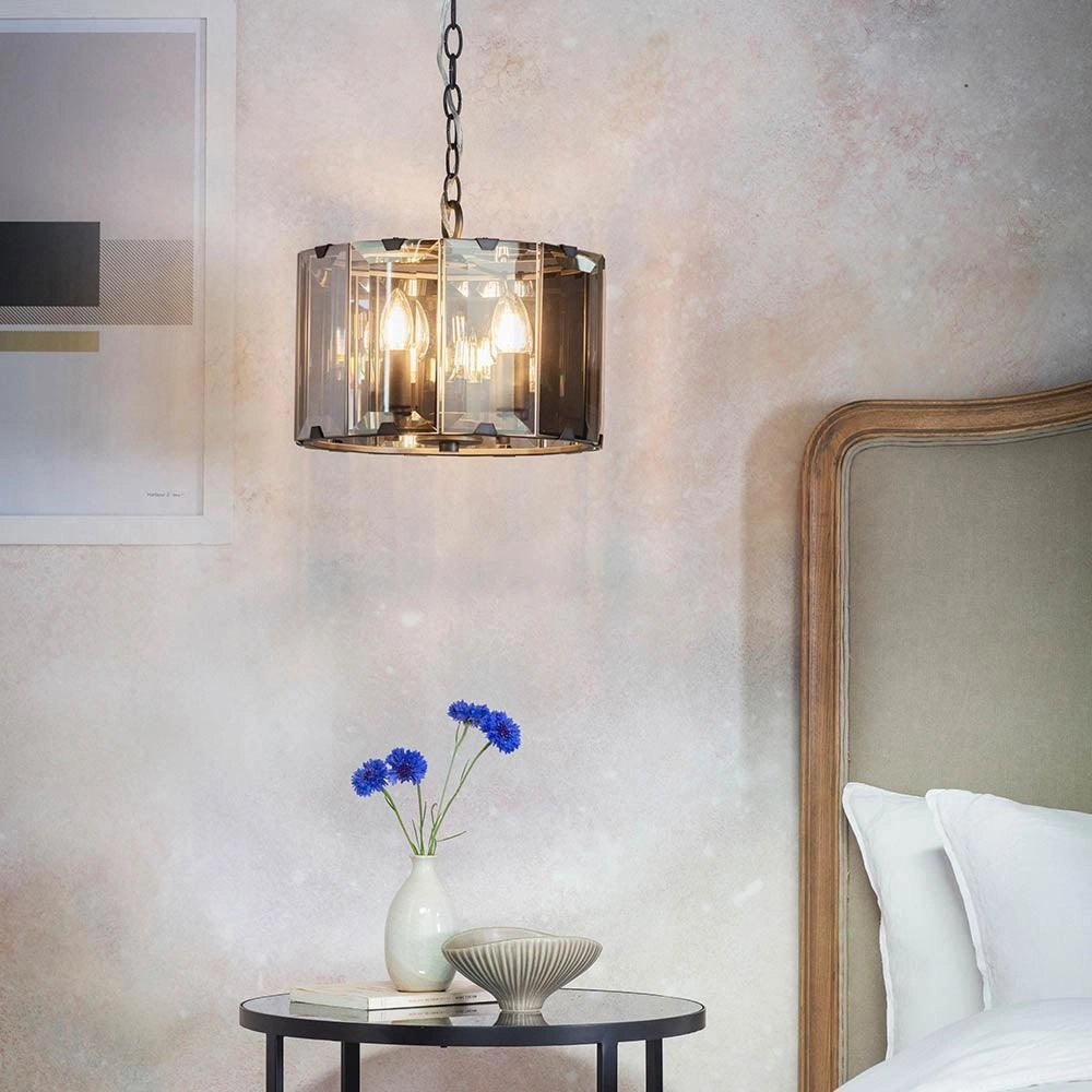 Endon Clooney 4 Light Smoke Glass Panel Ceiling Pendant