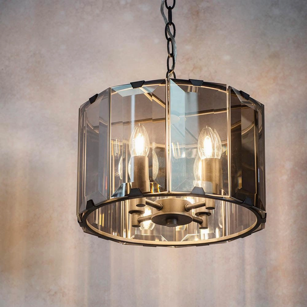 Endon Clooney 4 Light Smoke Glass Panel Ceiling Pendant minimalist ceiling light