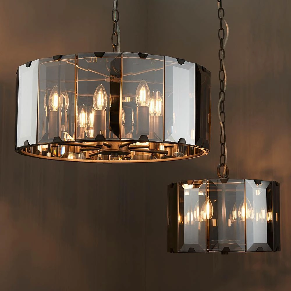 Endon Clooney 4 Light Smoke Glass Panel Ceiling Pendant