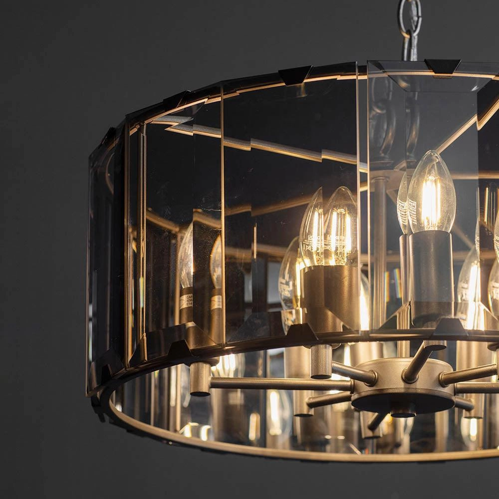 Endon Clooney 8 Light Smoke Glass Panel Ceiling Pendant