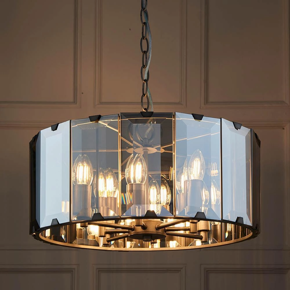 Endon Clooney 8 Light Smoke Glass Panel Ceiling Pendant