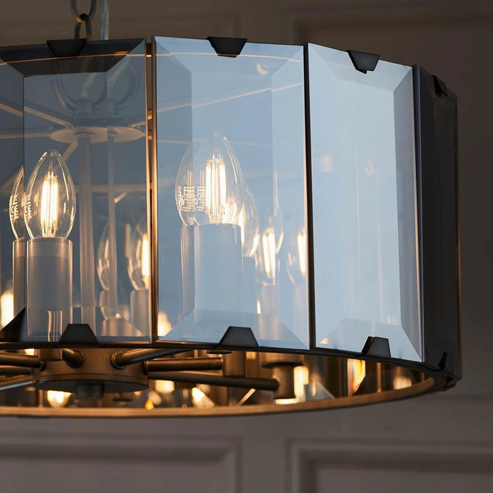 Endon Clooney 8 Light Smoke Glass Panel Ceiling Pendant