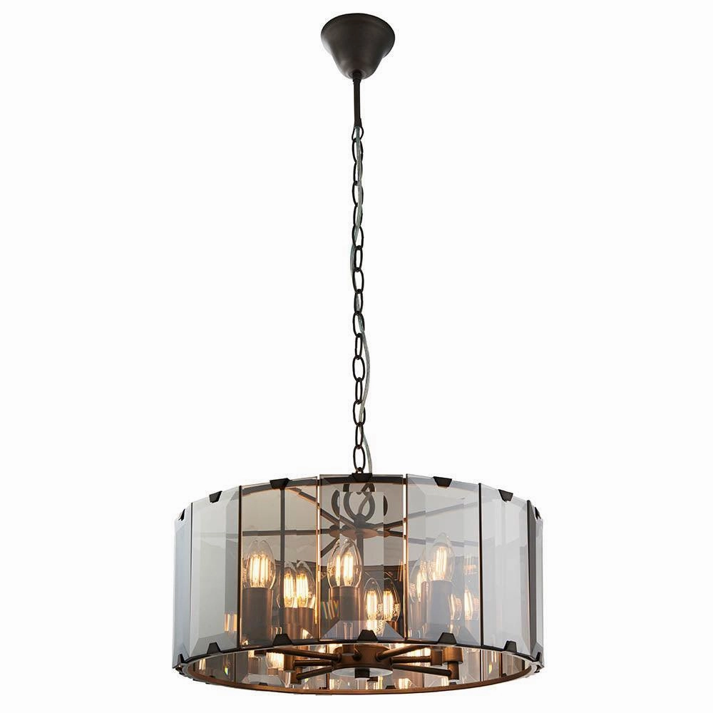 Endon Clooney 8 Light Smoke Glass Panel Ceiling Pendant