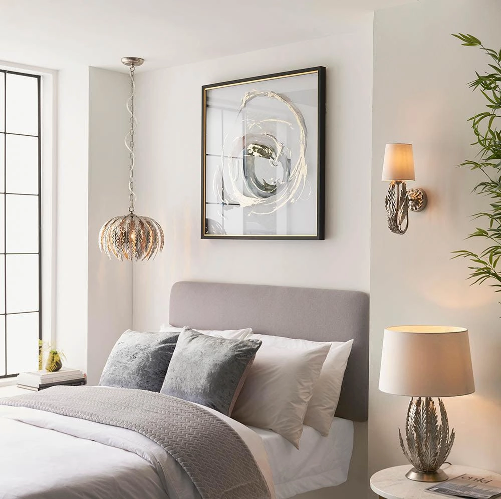 Endon Delphine 1 Light Silver Leaf Ceiling Pendant