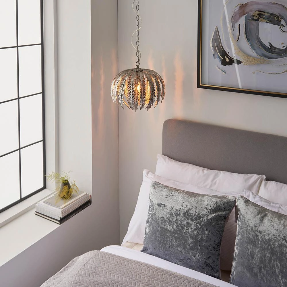 Endon Delphine 1 Light Silver Leaf Ceiling Pendant