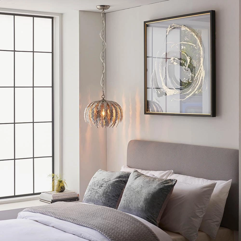Endon Delphine 1 Light Silver Leaf Ceiling Pendant