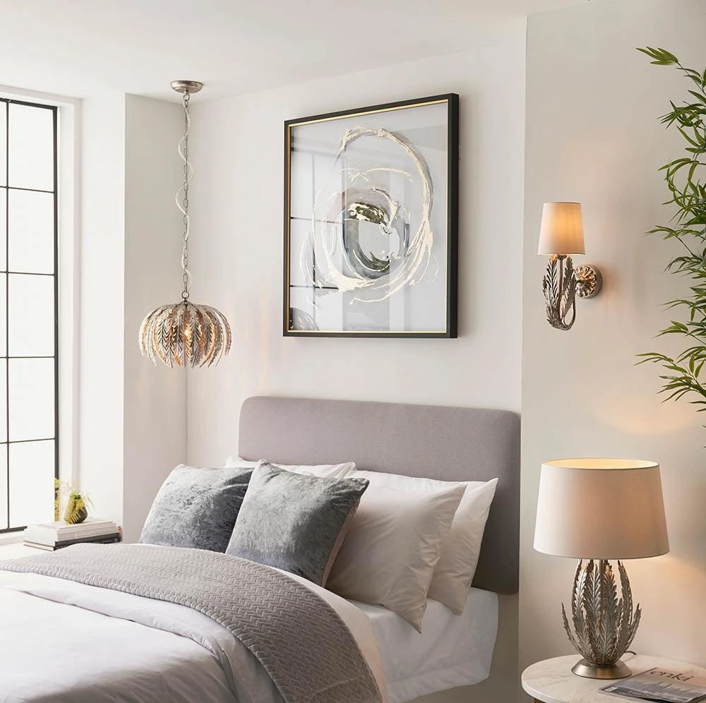 Endon Delphine 1 Light Silver Leaf Ceiling Pendant