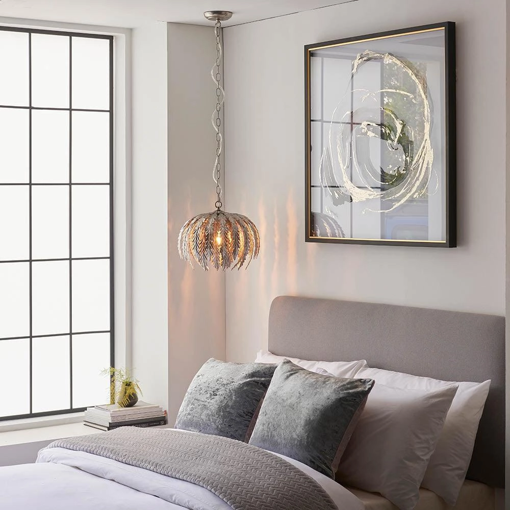 Endon Delphine 1 Light Silver Leaf Ceiling Pendant