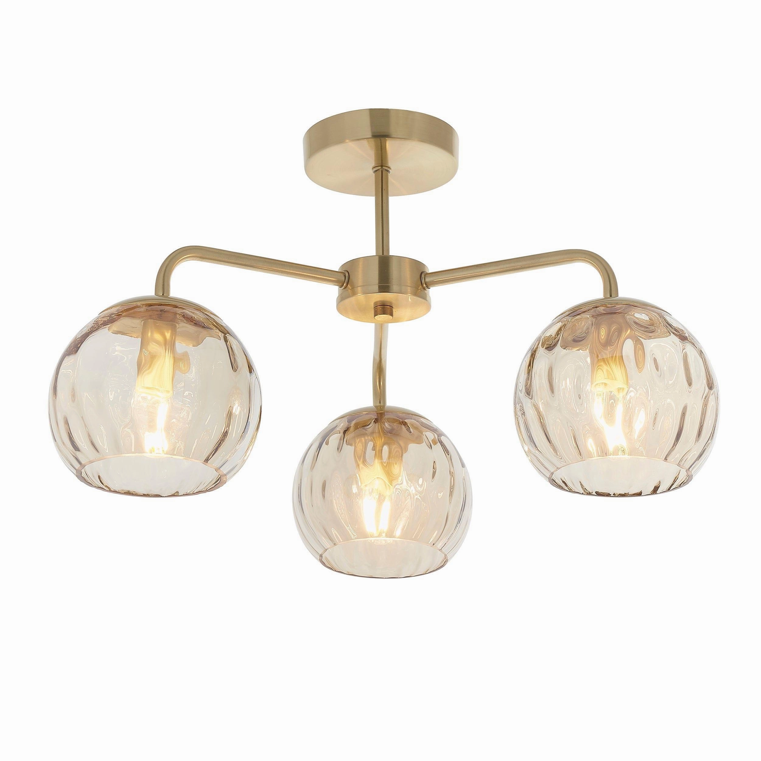 Endon Dimple 3 Light Brass Finish Semi Flush Ceiling Light