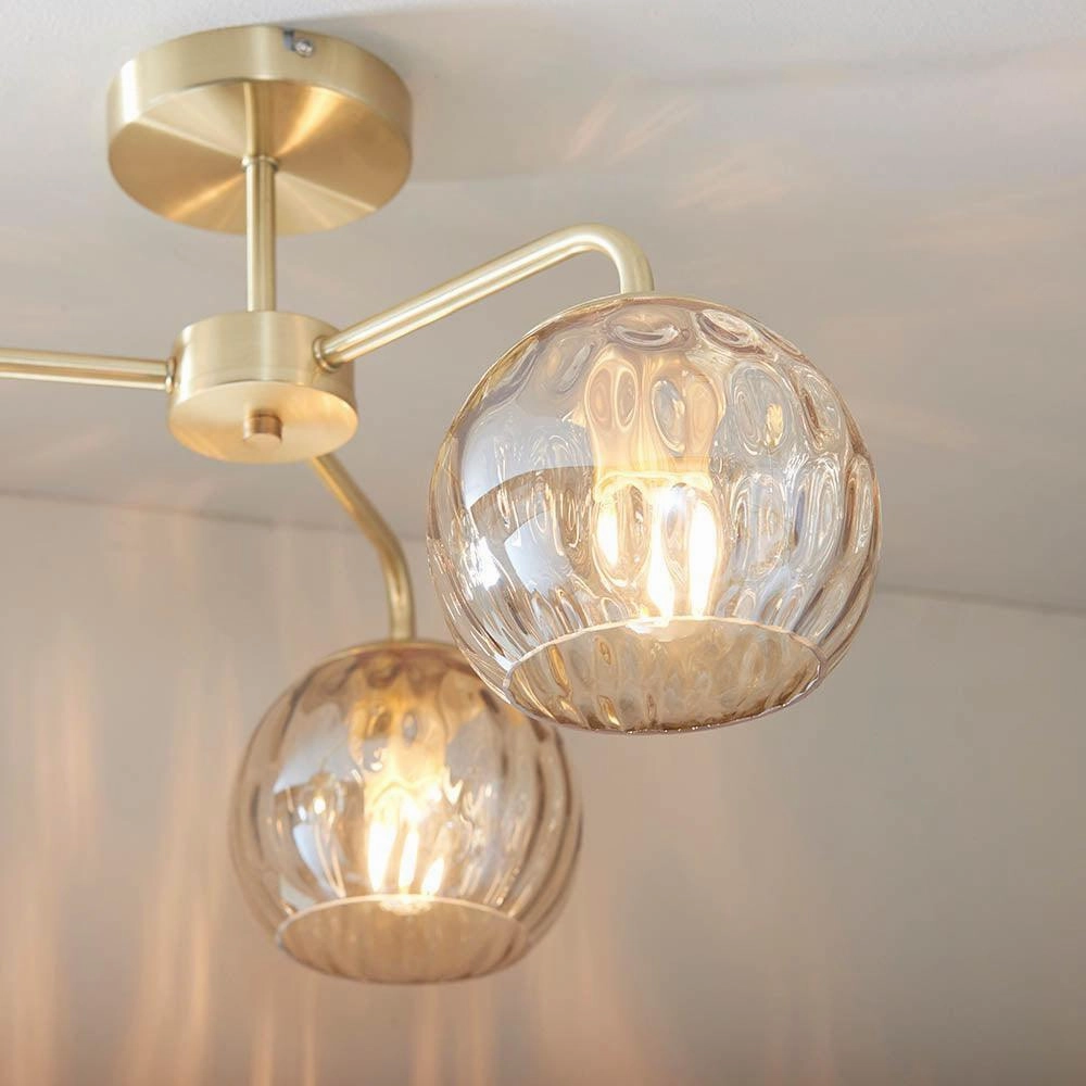 Endon Dimple 3 Light Brass Finish Semi Flush Ceiling Light