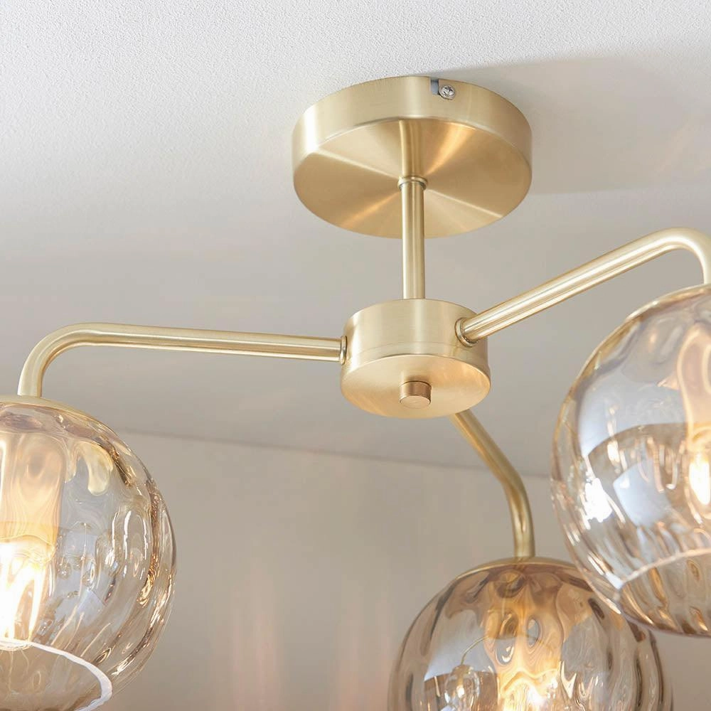 Endon Dimple 3 Light Brass Finish Semi Flush Ceiling Light