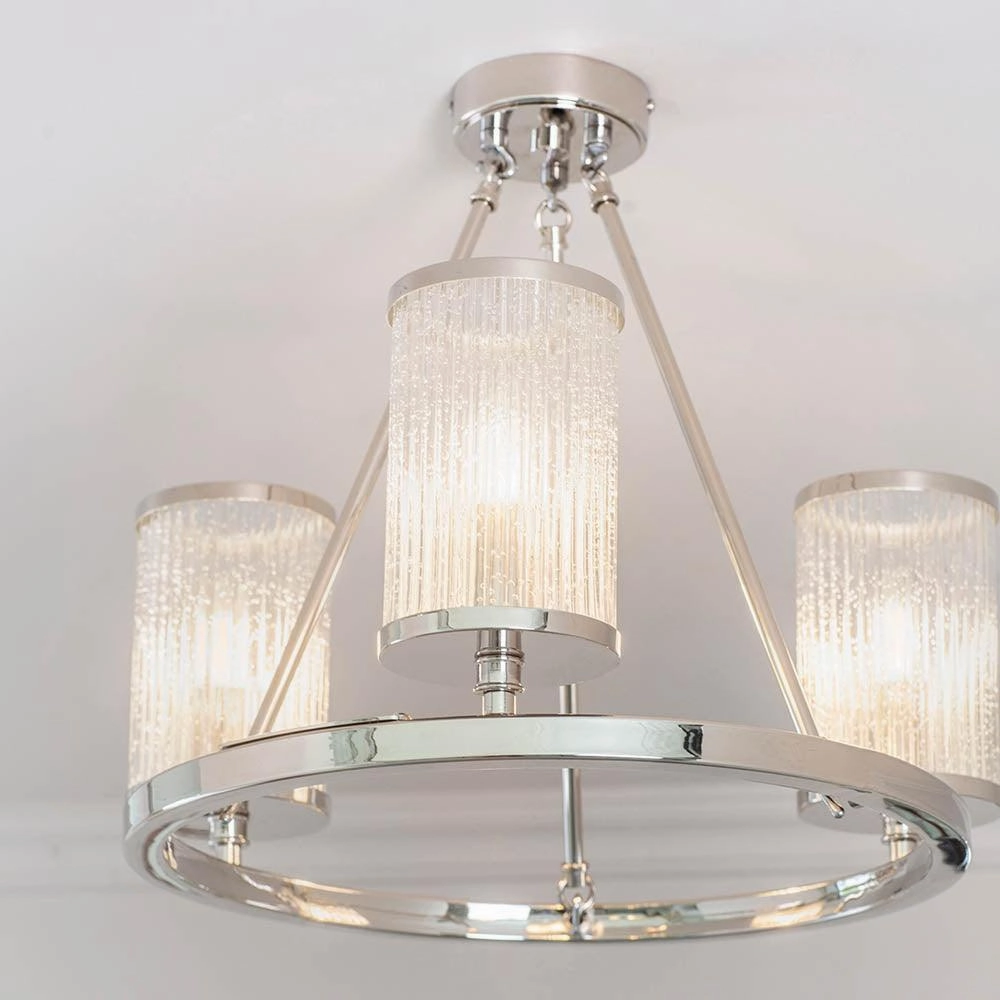 Endon Easton 3 Light Nickel Semi Flush Ceiling Light