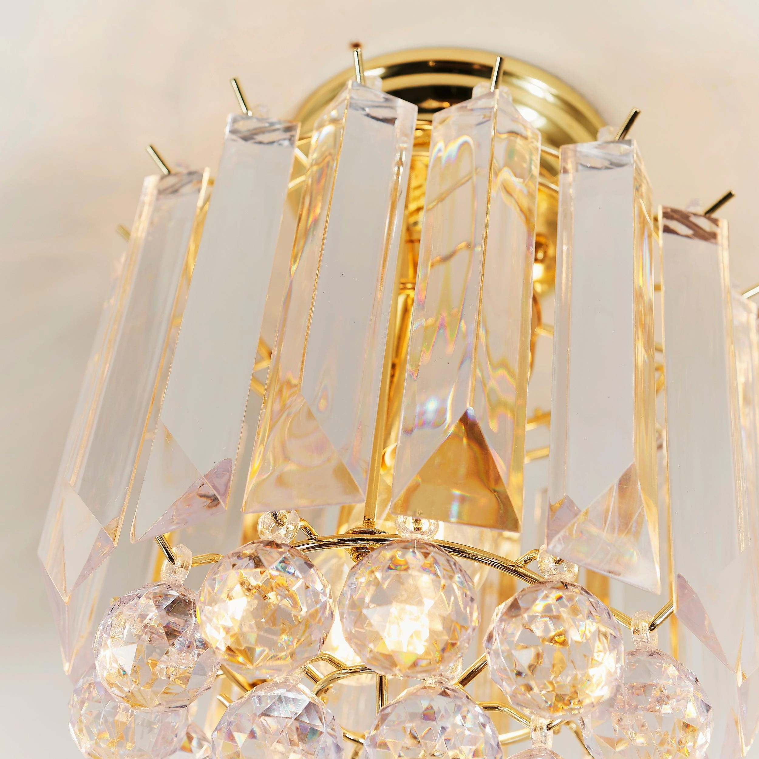 Endon Fargo 2 Light Crystal & Brass Ceiling Flush