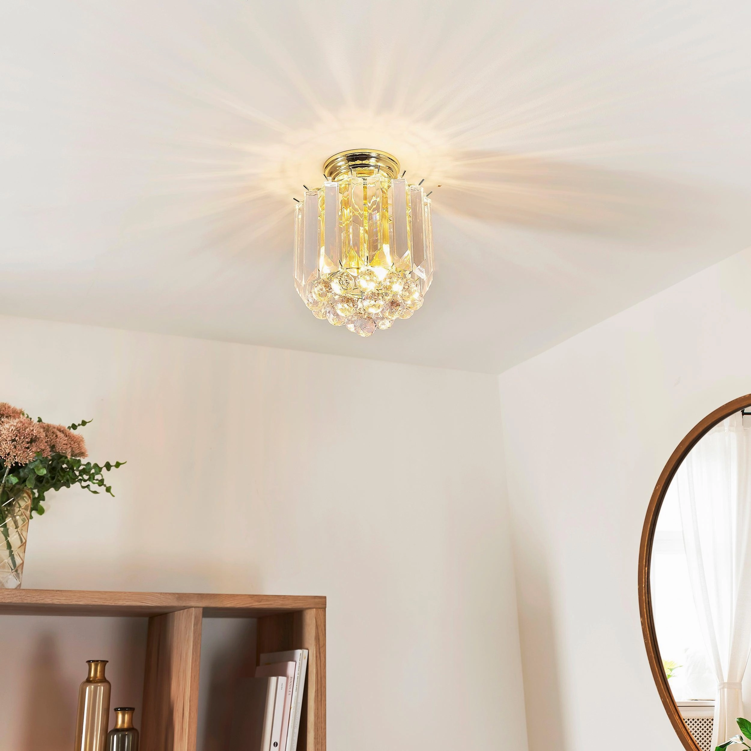 Endon Fargo 2 Light Crystal & Brass Ceiling Flush