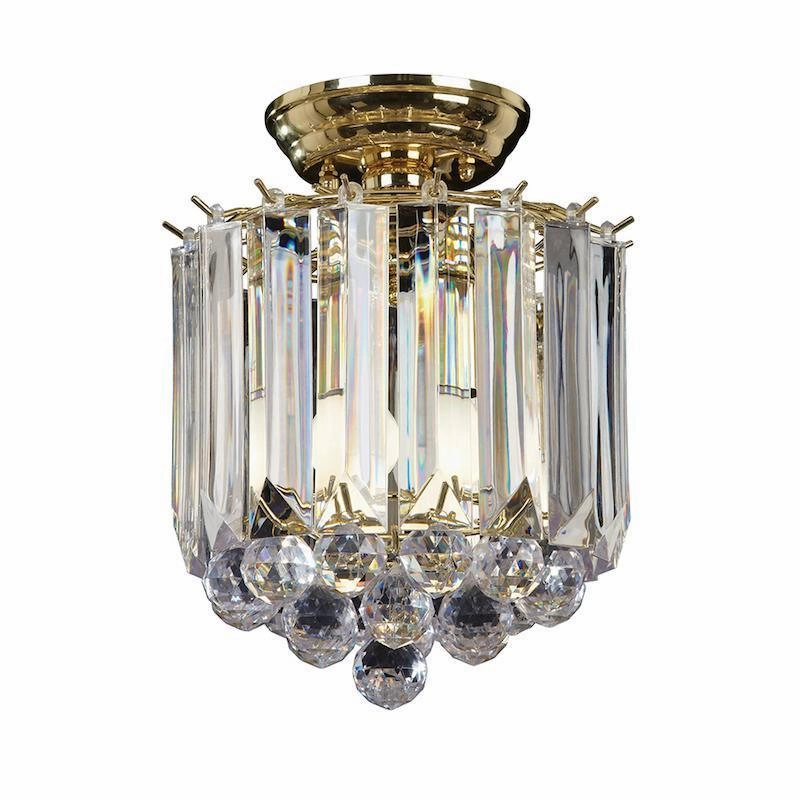 Endon Fargo 2 Light Crystal & Brass Ceiling Flush