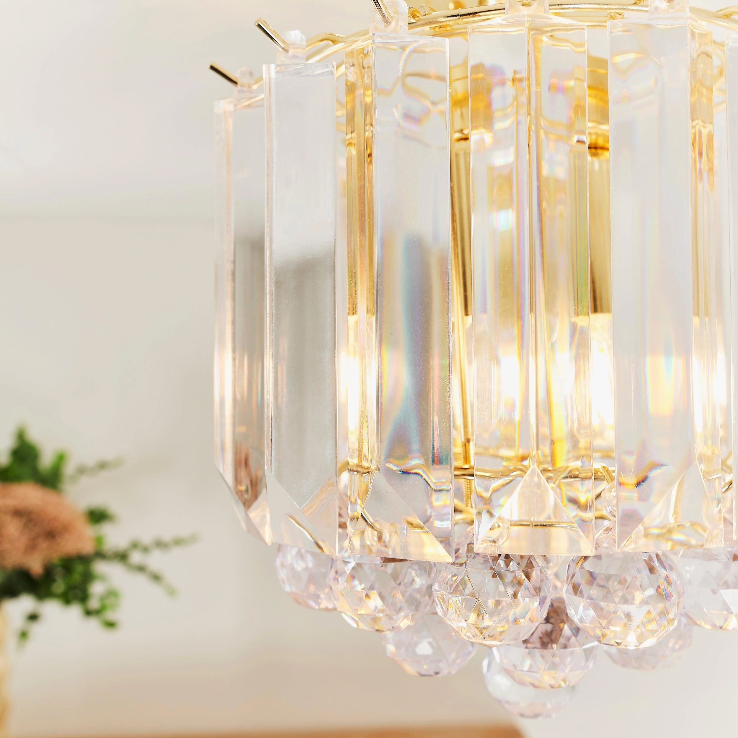 Endon Fargo 2 Light Crystal & Brass Ceiling Flush