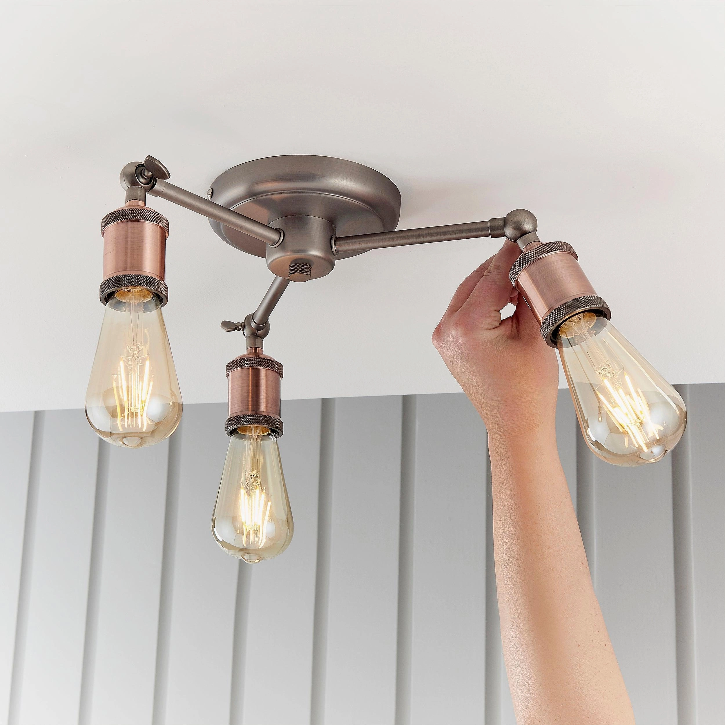 Endon Hal 3 Light Pewter & Copper Semi Flush Ceiling Light