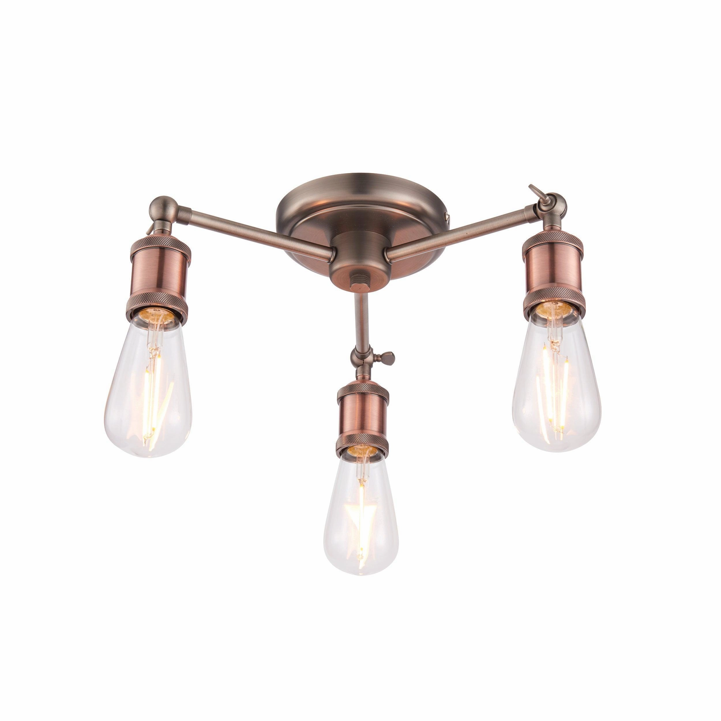 Endon Hal 3 Light Pewter & Copper Semi Flush Ceiling Light