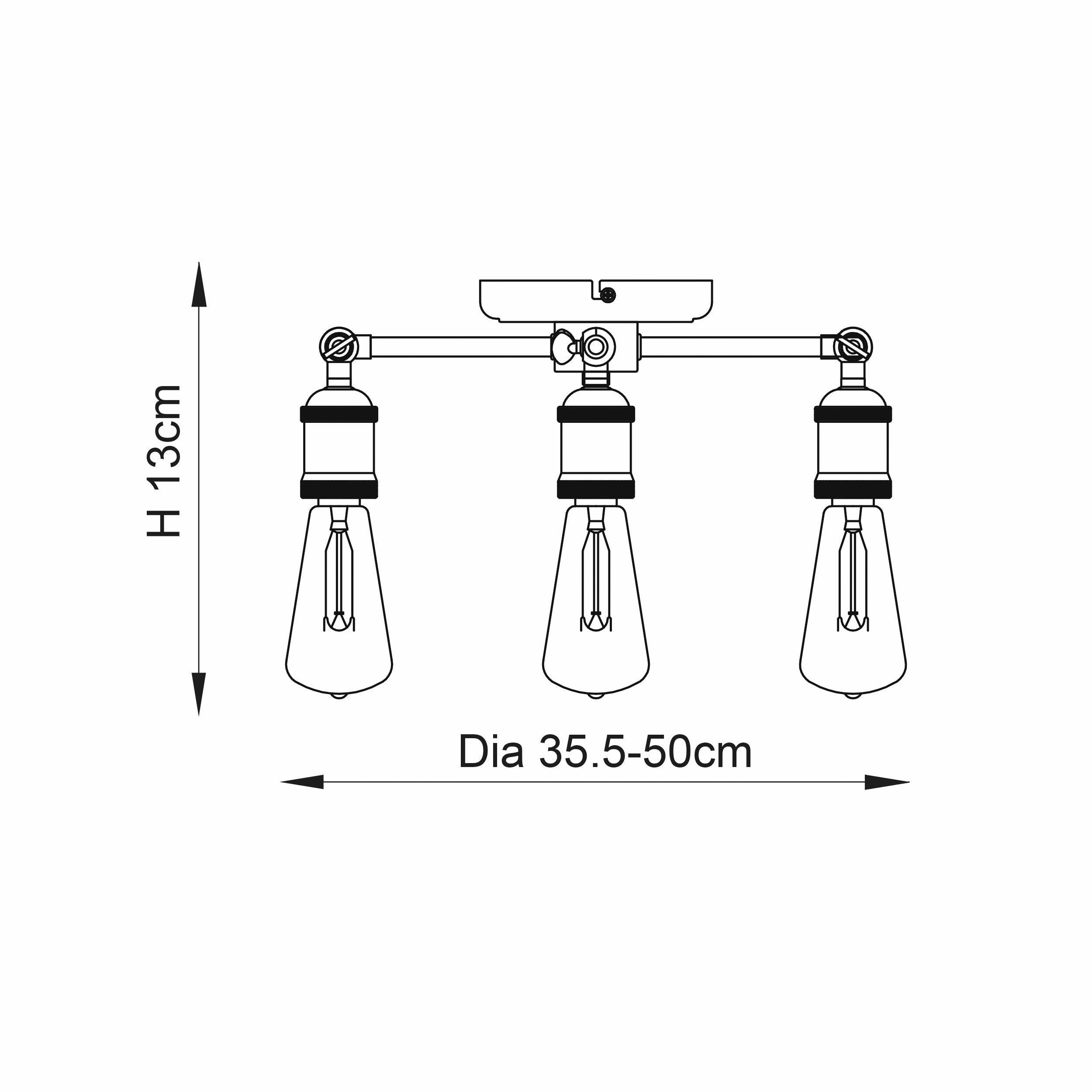 Endon Hal 3 Light Pewter & Copper Semi Flush Ceiling Light