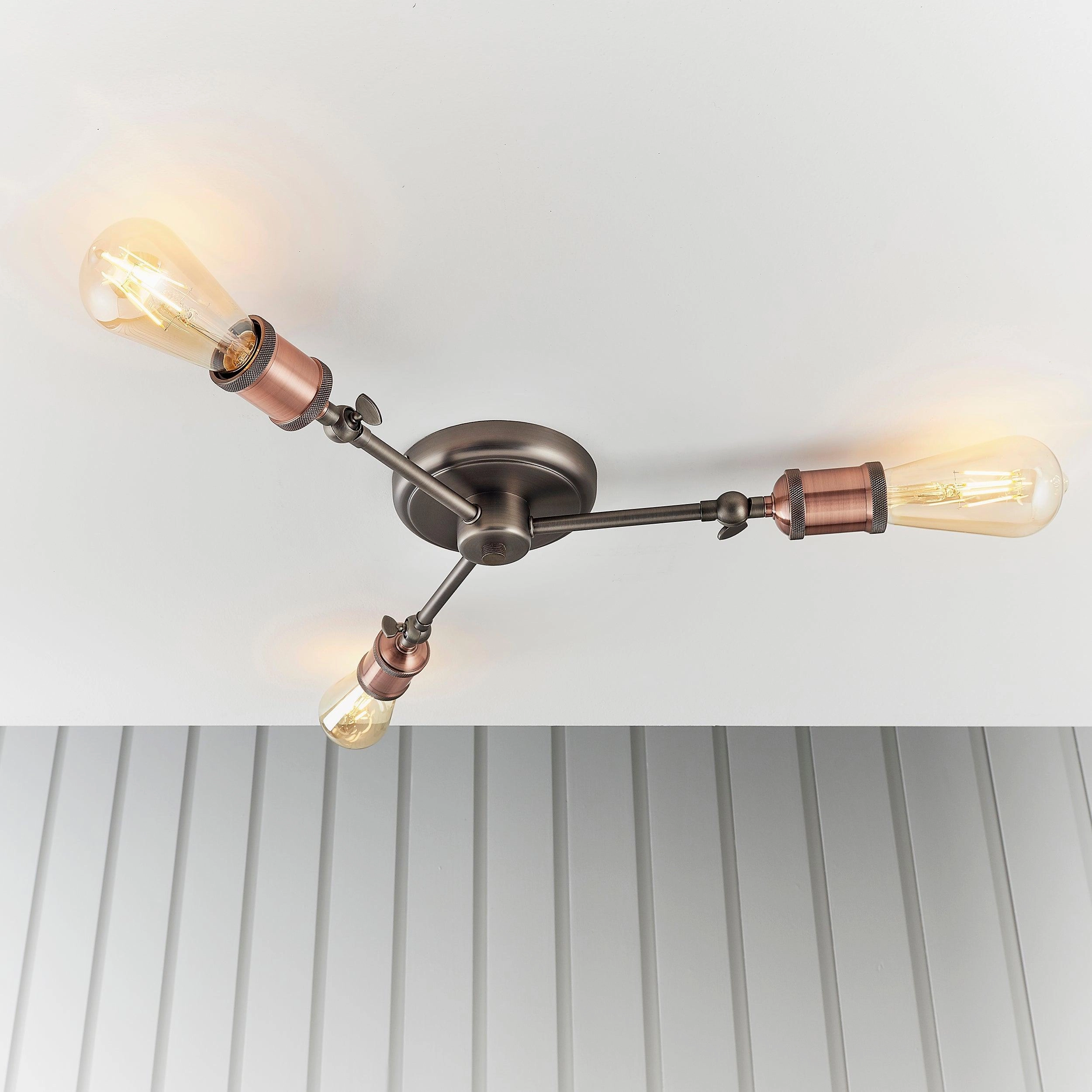 Endon Hal 3 Light Pewter & Copper Semi Flush Ceiling Light