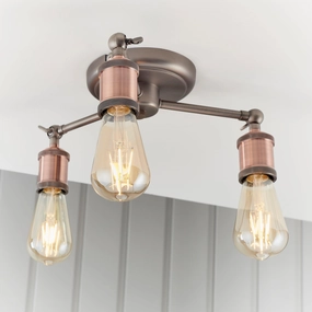 Endon Hal 3 Light Pewter & Copper Semi Flush Ceiling Light simple ceiling design light