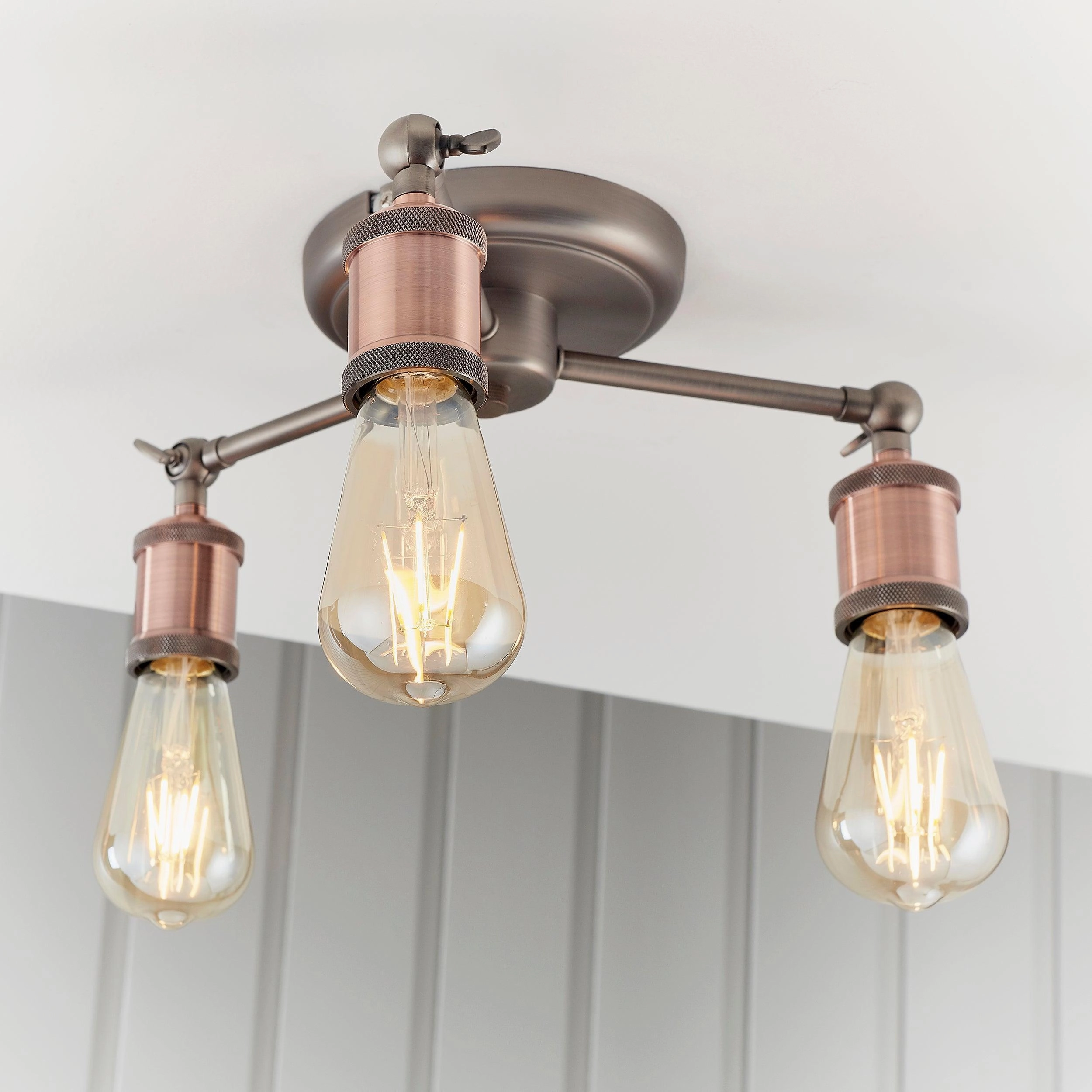 Endon Hal 3 Light Pewter & Copper Semi Flush Ceiling Light simple ceiling design light