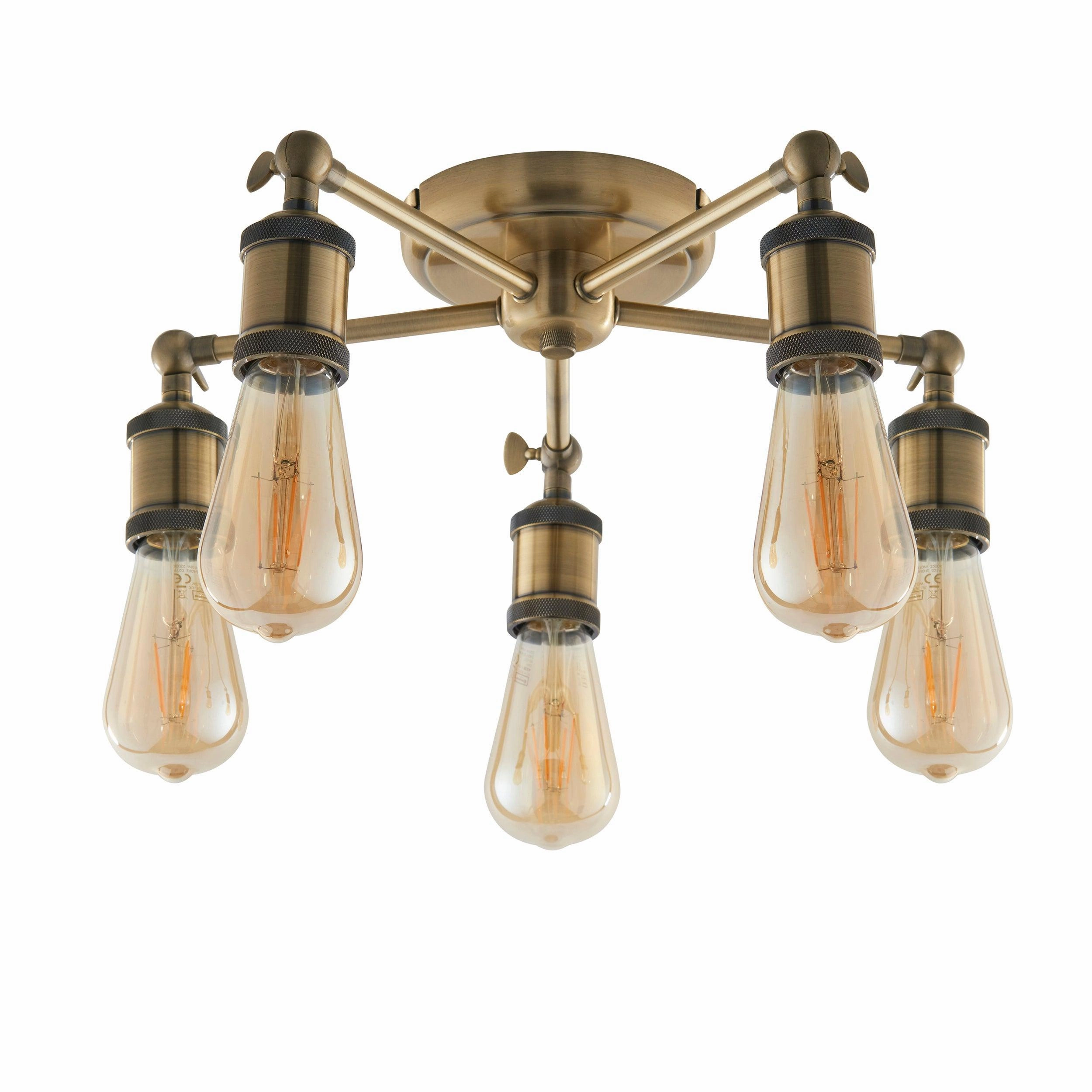 Endon Hal 5 Light Brass Finish Semi Flush Ceiling Light