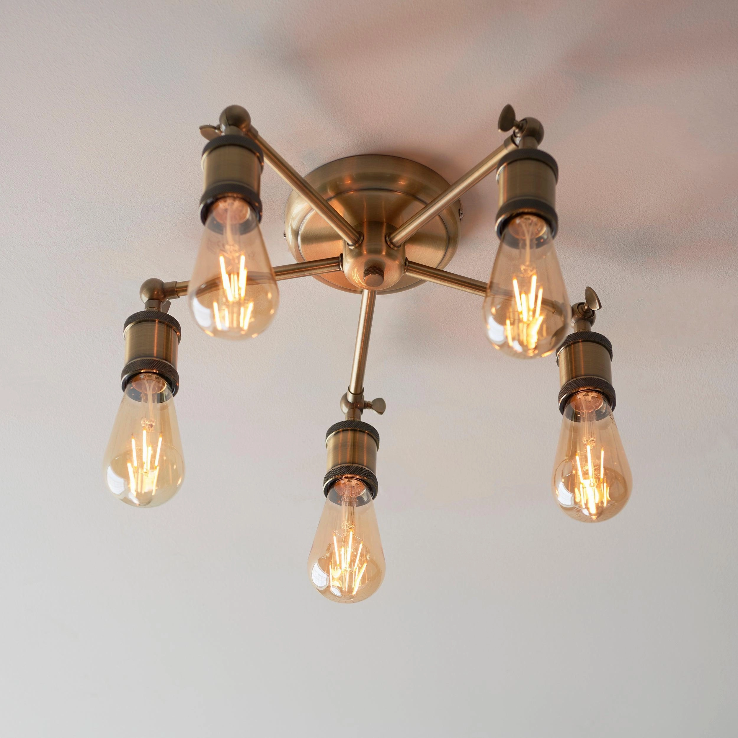 Endon Hal 5 Light Brass Finish Semi Flush Ceiling Light