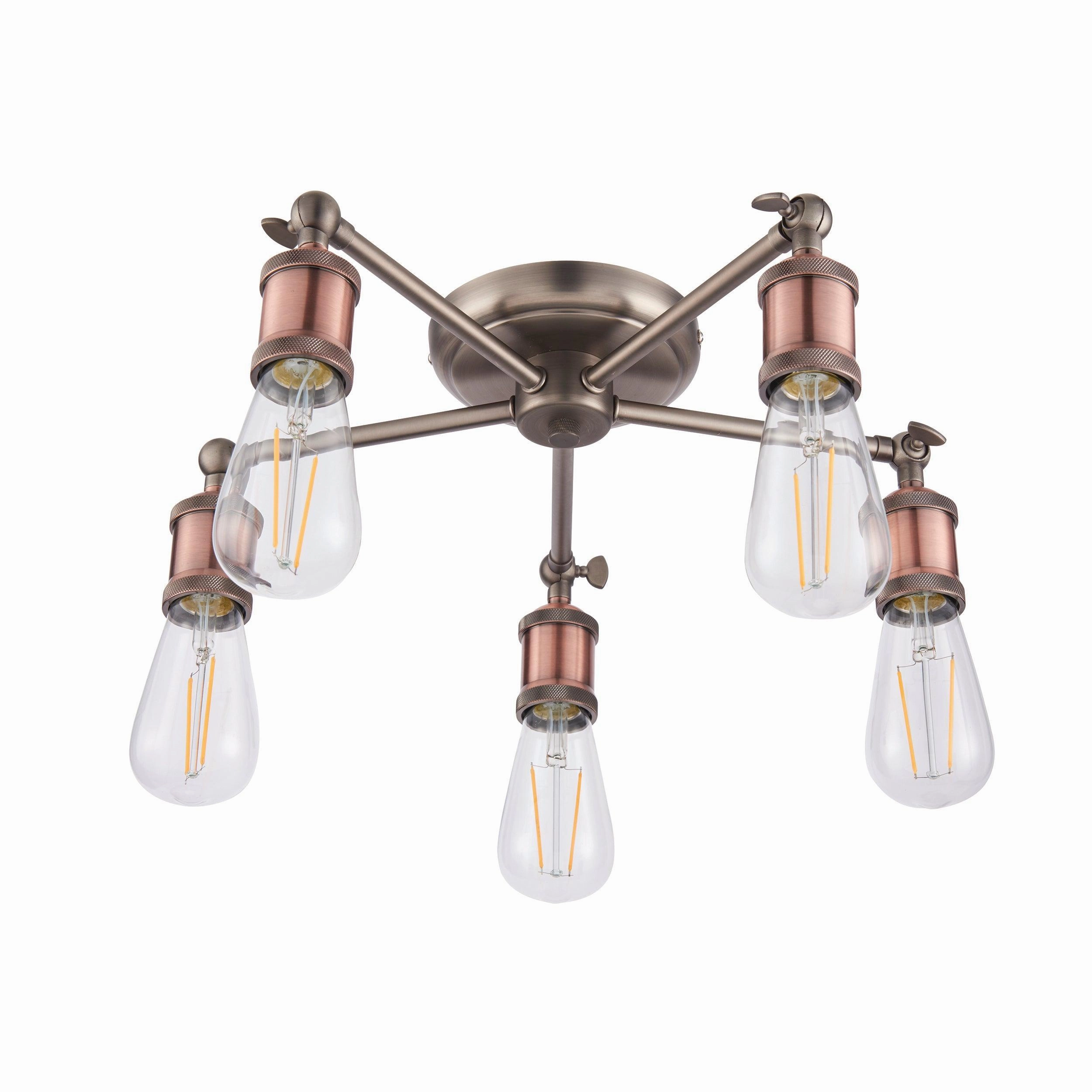 Endon Hal 5 Light Pewter & Copper Semi Flush Ceiling