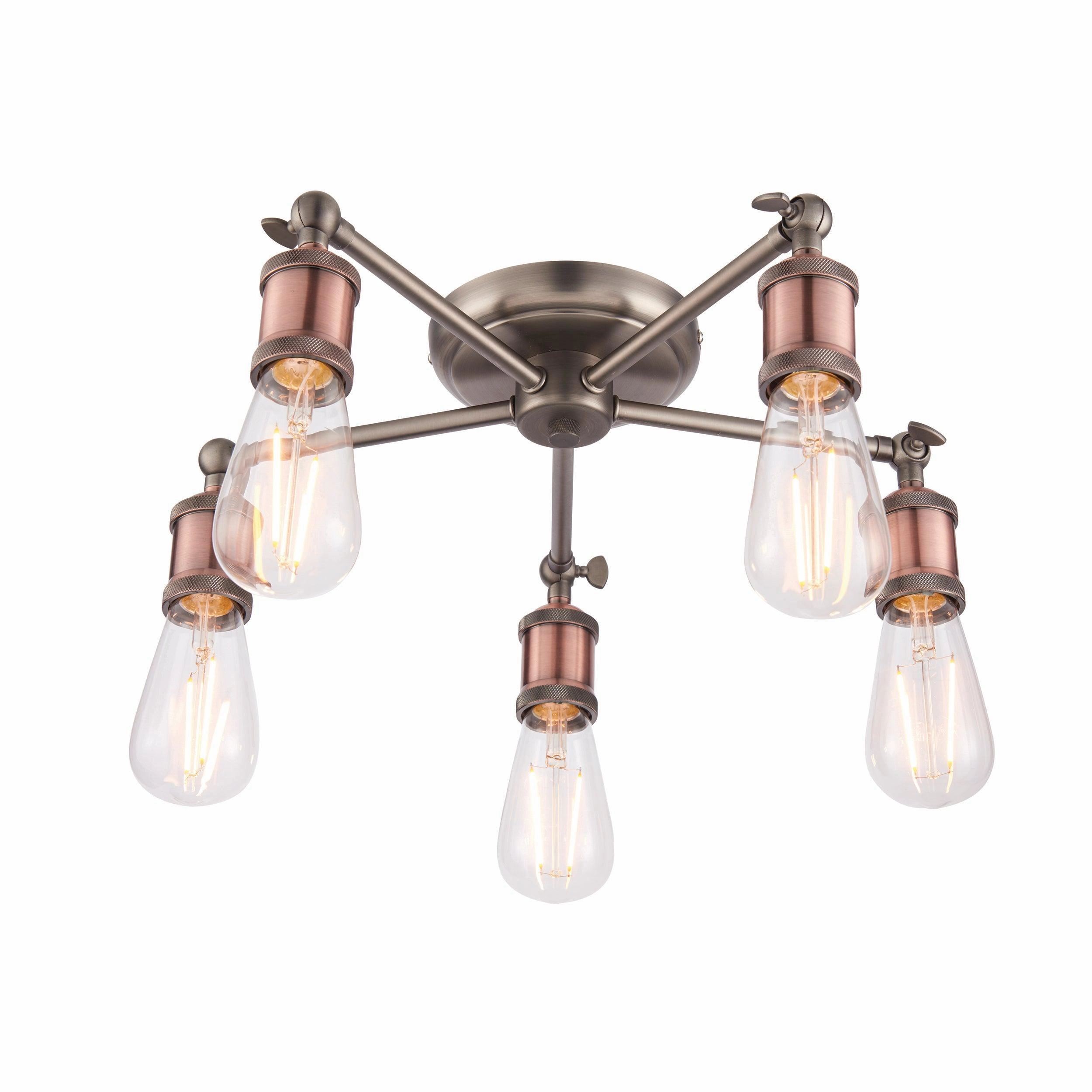 Endon Hal 5 Light Pewter & Copper Semi Flush Ceiling